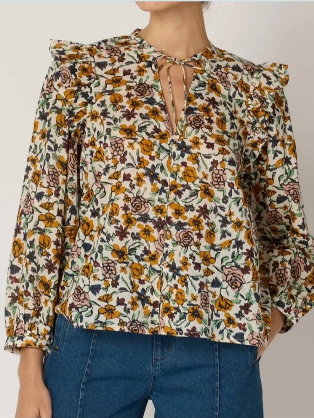 CLEOBELLA Malin Blouse- Wild Cosmos Floral Blouse  Mustard/Pink NEW Medium